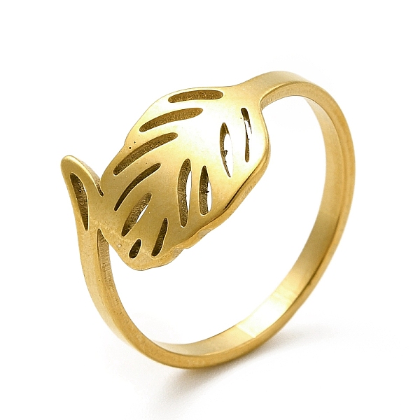 

PandaHall Ion Plating(IP) 201 Stainless Steel Finger Rings, Hollow Out Leaf Wide Band Rings for Women, Golden, US Size 7 1/4(17.5mm), Leaf...