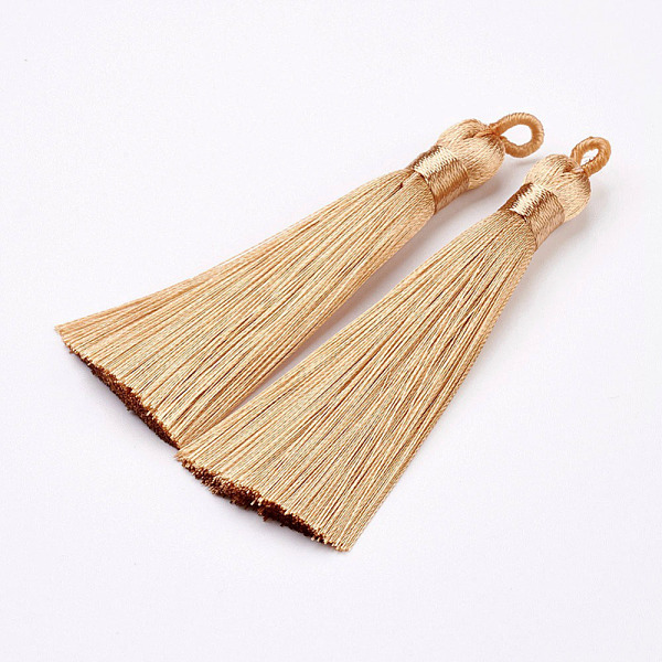 

PandaHall Nylon Tassels Big Pendant Decorations, Sandy Brown, 83~92x9~10mm, Hole: 1.5~4mm Nylon Brown
