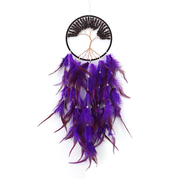 

PandaHall Tree of Life Wrapped Natural Garnet Chips Woven Web/Net with Feather Decorations, for Home Bedroom Hanging Decorations, Purple...