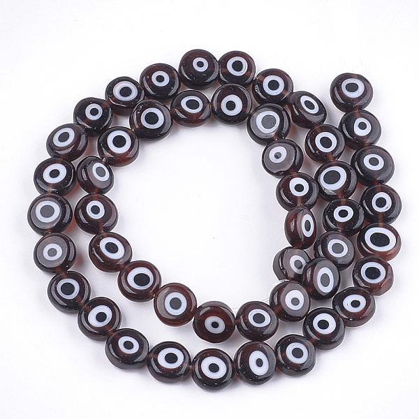

PandaHall Handmade Evil Eye Lampwork Beads Strands, Flat Round, Coconut Brown, 7.5x3mm, Hole: 1mm, about 48pcs/strand, 13.7 inch~14.9 inch...