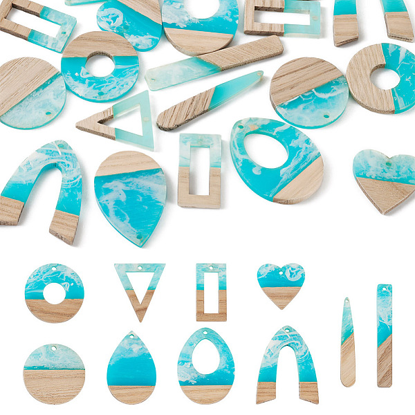 

PandaHall 20Pcs 10 Styles Ocean Theme Transparent Resin & white Wood Big Pendants, Two Tone, Geometric Charms, Rectangle & Teardrop & Donut..., Cyan