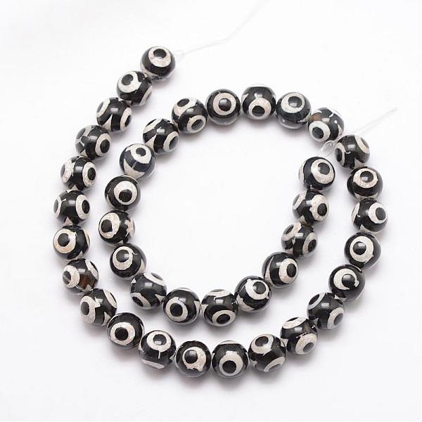 

PandaHall Tibetan Style 3-Eye dZi Beads, Natural Agate Bead Strands, Round, Dyed & Heated, Black, 10mm, Hole: 1mm, about 37pcs/strand, 15...
