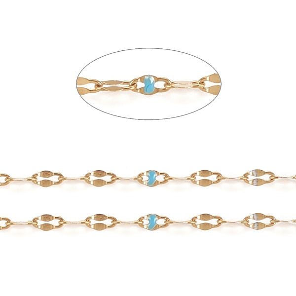 

PandaHall Handmade 304 Stainless Steel Dapped Chains, Cable Chains, with Enamel and Spool, Soldered, Flat Oval, Long-Lasting Plated, Deep..., Blue