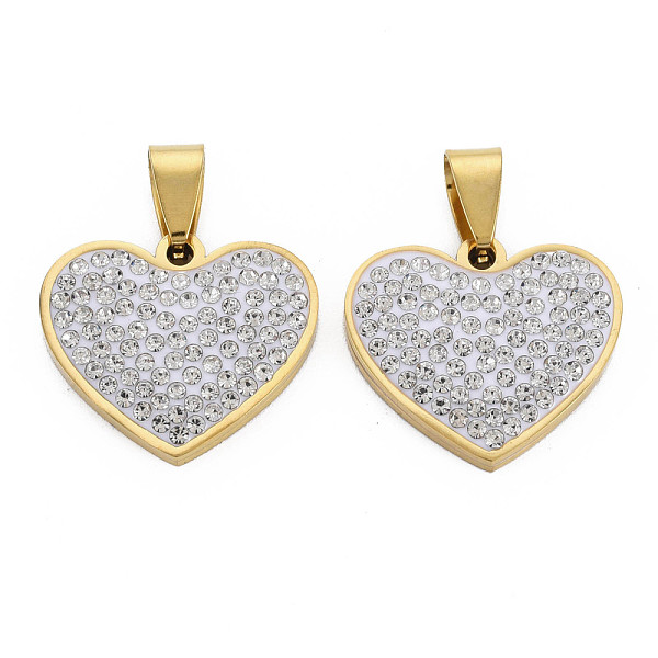 

PandaHall 201 Stainless Steel Pendants, with Crystal Rhinestone and Stainless Steel Snap On Bails, Heart, Golden, 19x22x3mm, Hole: 3x7mm 201..., Clear