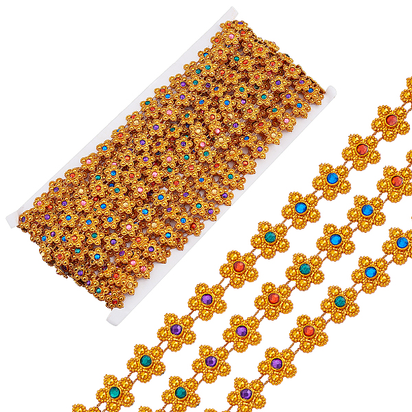 

PandaHall Plastic Beaded Trim Garland Strand, for Decorating Garment Accessories, Flower, Goldenrod, 1/2 inch(13.5mm), about 9.84 Yards..., Gold