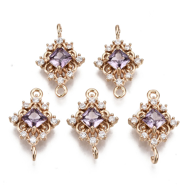 

PandaHall Brass Micro Pave Cubic Zirconia Links Connectors, with Glass, Long-Lasting Plated, Rhombus, Light Gold, Thistle, 17x11x4mm, Hole..., Purple