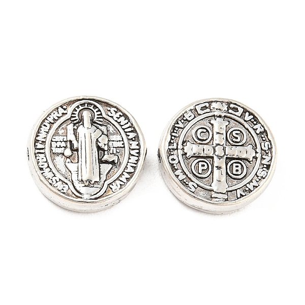 

PandaHall Tibetan Style Alloy Beads, Cadmium Free & Lead Free, Flat Round with Cssml Ndsmd Cross God Father Religious Christianity, Antique...