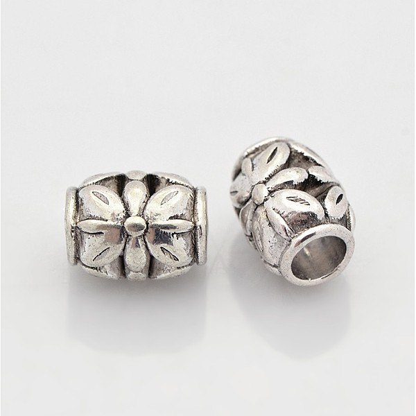 

PandaHall Tibetan Style Alloy Beads, Cadmium Free & Lead Free, Barrel with Flower, Antique Silver, 8.5x10.5mm, Hole: 4.5mm Alloy Barrel