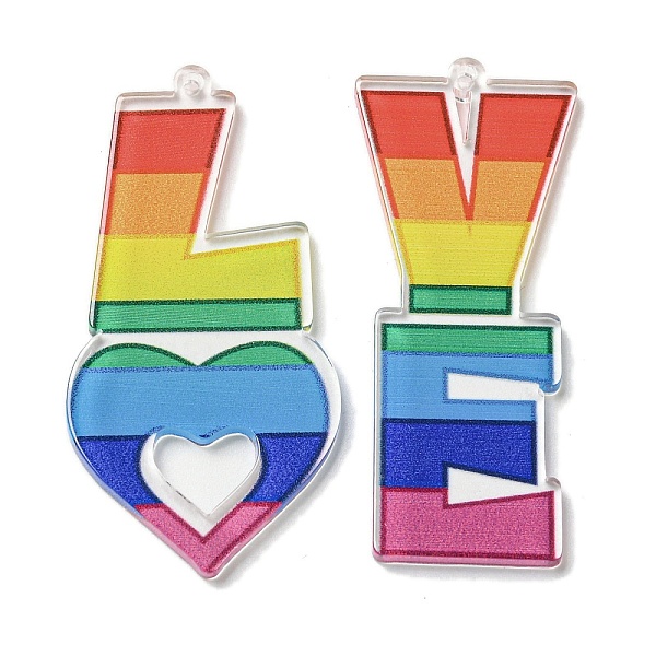 

PandaHall Opaque Acrylic Pendants, Word LOVE, Colorful, 50x21~25.5x2.5mm, Hole: 1.6mm Acrylic Letter