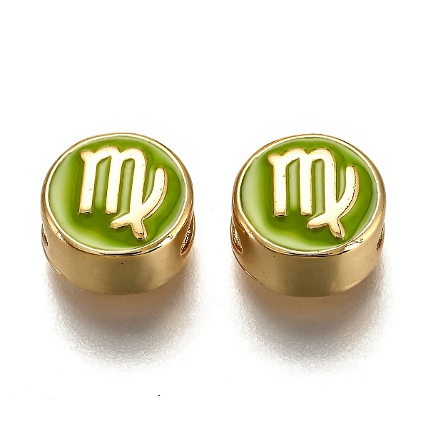 

PandaHall Brass Beads, with Enamel, Flat Round with Constellation, Real 18K Gold Plated, Olive, Virgo, 10x5mm, Hole: 4.5x2.5mm Brass+Enamel..., Green