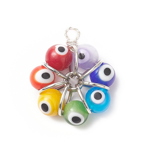 

PandaHall 7 Chakra Handmade Evil Eye Lampwork Pendants, Copper Wire Wrapped Charms, Silver, 29.5x25x10mm, Hole: 2.8mm Brass+Lampwork Evil...