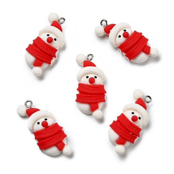 

PandaHall Opaque Resin Pendants, with Platinum Tone Iron Loops, Christmas Theme, Snowman, Red, 34x15x7mm, Hole: 2mm Iron+Resin Snowman Red