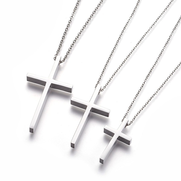 

PandaHall 304 Stainless Steel Pendant Necklaces, Cross, Stainless Steel Color, 17.71 inch~20.47 inch(45~52cm) 304 Stainless Steel