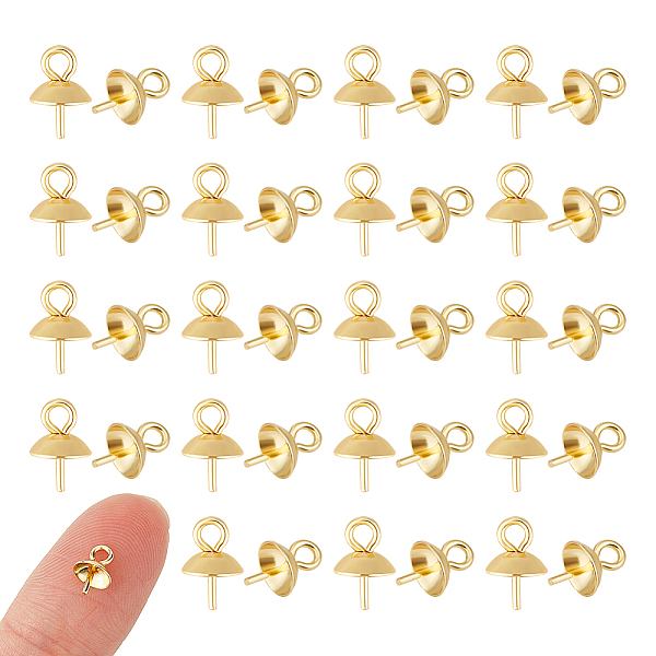 

PandaHall Unicraftale 80Pcs 201 Stainless Steel Cup Pearl Peg Bails Pin Pendants, For Half Drilled Beads, Golden, 8x5mm, Hole: 2mm, Pin...