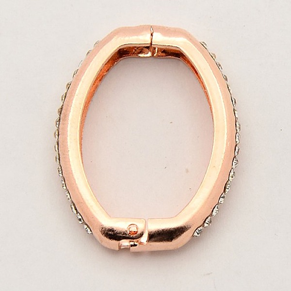 

PandaHall Shortener Clasps, Brass Crystal Rhinestone Twister Clasps, Oval Ring Clasps, Rose Gold, 26x21x4mm Brass
