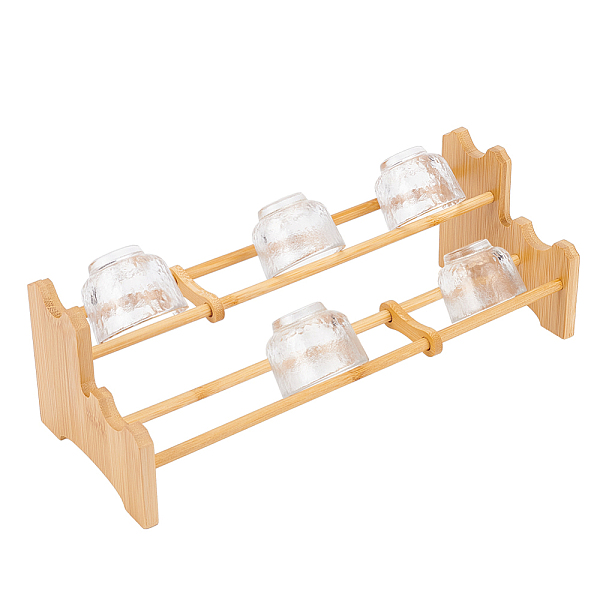 PandaHall BENECREAT 2-Layer Bamboo Tea Cup Holder, Wheat Kung Fu Tea Storage Stand for Coffee Counter Bar, 13.4x5x4.33inch Bamboo Orange