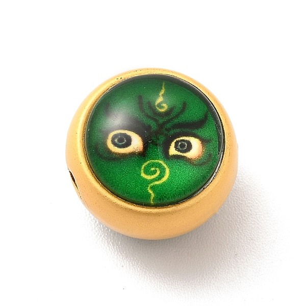 

PandaHall Alloy Enamel Beads, with Glass, Lead Free & Cadmium Free, Mette Gold Color, Round with Face Pattern, Green, 12.5x11.4mm, Hole...