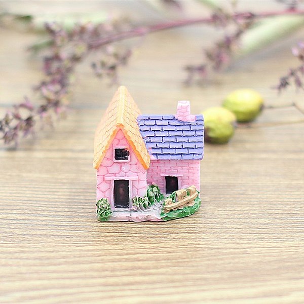 

PandaHall Resin Villa House Figurines Display Decorations, Micro Landscape Garden Decoration, Pink, 20x25x30mm Resin House Pink