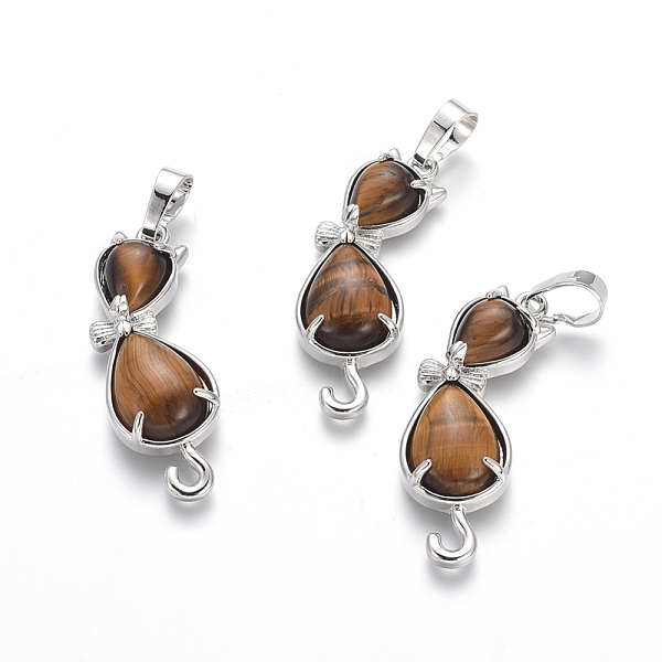 

PandaHall Natural Tiger Eye Kitten Pendants, with Platinum Tone Brass Findings, Cat with Bowknot Shape, 35.5x12x6mm, Hole: 5x7mm Tiger Eye...