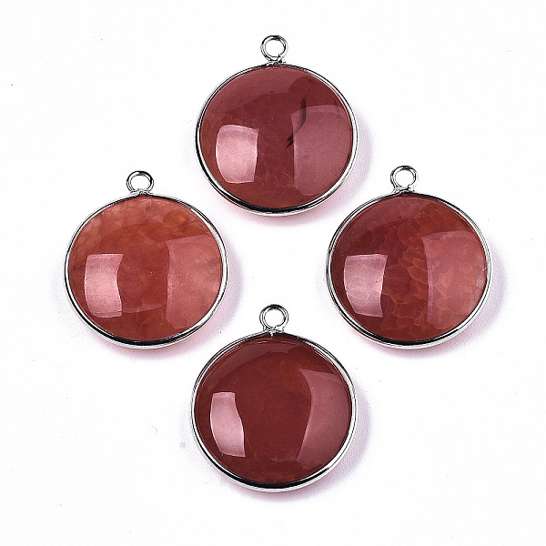 

PandaHall Natural Crackle Agate Pendants, with Platinum Plated Brass Findings, Dyed & Heated, Flat Round, FireBrick, 27~28x23~24x7~9.5mm..., Red