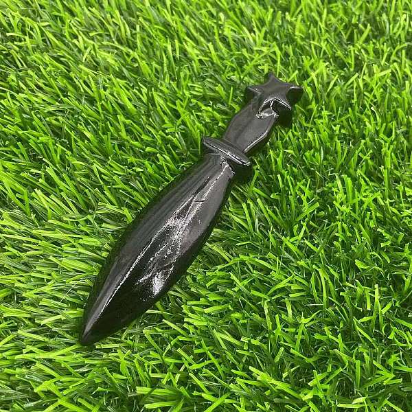 

PandaHall Natural Obsidian Carved Healing Dagger Figurines, Reiki Energy Stone Display Decorations, 120mm Obsidian Others