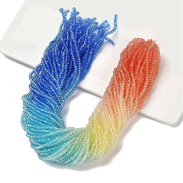 

PandaHall Transparent Painted Glass Beads Strands, Faceted, Rondelle, Colorful, 3.4x2.6mm, Hole: 0.5mm, about 135pcs/strand, 14.17''(36cm)...