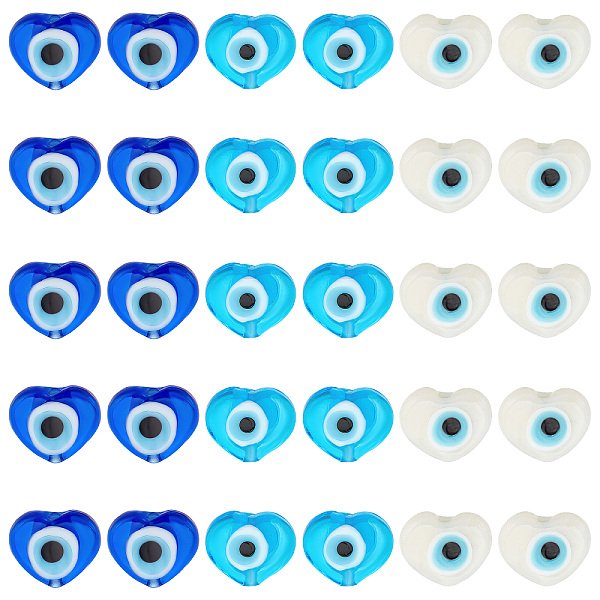 

PandaHall SUPERFINDINGS 30Pcs 3 Colors Handmade Evil Eye Lampwork Beads Strands, Heart, Mixed Color, 11.5x14x4.5mm, Hole: 1.2mm, 10pcs/color..., Multicolor