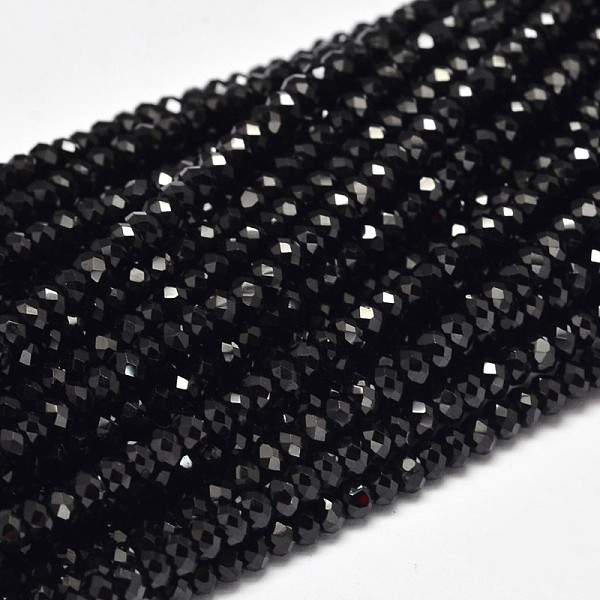 

PandaHall Faceted Rondelle Natural Black Spinel Bead Strands, 3x2mm, Hole: 1mm, about 180pcs/strand, 15.5 Spinel Rondelle