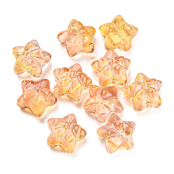 

PandaHall Transparent Glass Beads, Star with Bowknot, Saddle Brown, 13.5~14x14.5x7~8mm, Hole: 1.2mm Glass Star