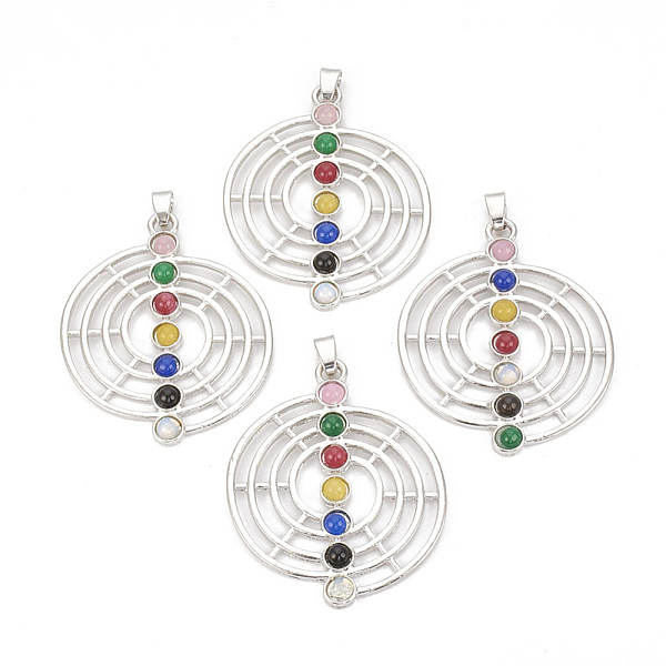 

PandaHall Chakra Jewelry, Alloy Gemstone Pendants, Flat Round, Platinum, 50x40x3.5mm, Hole: 6x3mm Alloy Flat Round Multicolor