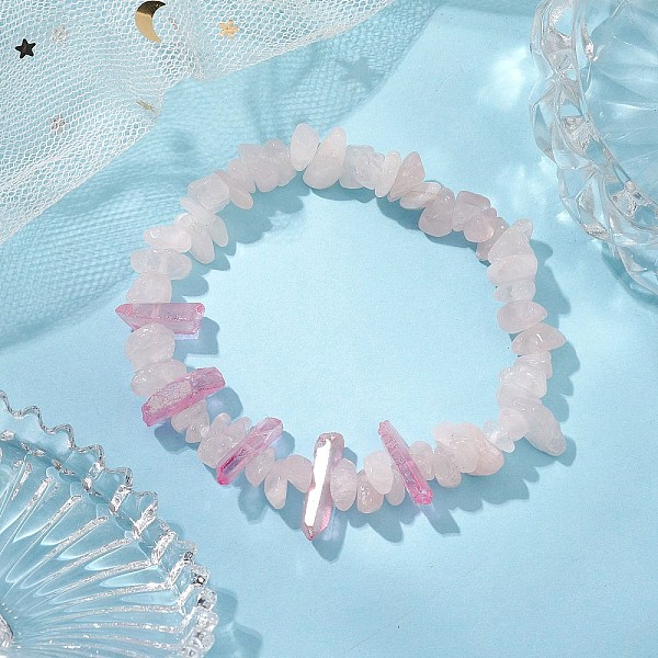 Natural Rose Quartz Chips Beaded Stretch Bracelets