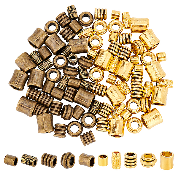 

PandaHall 100 Pcs 10 Styles African Hair Beads, Beard Beads Large Hole Hair Beads Tibetan Style Alloy Beads Antique Spacer Beads for DIY...