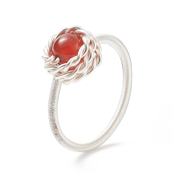 

PandaHall Natural Carnelian Round Finger Ring, Silver Copper Wire Wrapped Jewelry for Women, US Size 8 1/2(18.5mm) Carnelian