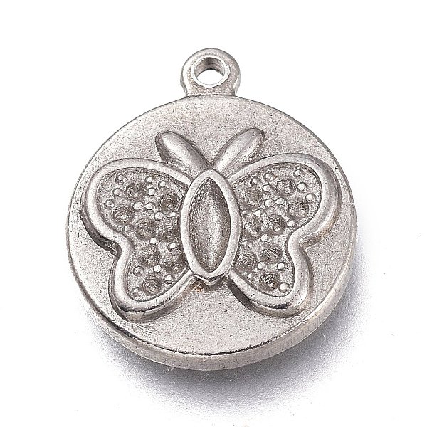 

PandaHall 304 Stainless Steel Pendants Rhinestone Settings, Flat Round with Butterfly, Stainless Steel Color, 17x14x2.5mm, Hole: 1.2mm, Fit...
