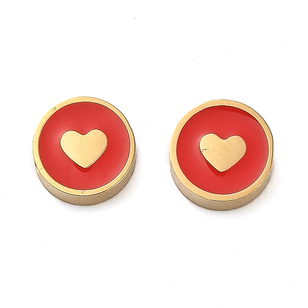 

PandaHall 304 Stainless Steel Enamel Beads, Real 14K Gold Plated, Flat Round with Heart, Red, 8x3.5mm, Hole: 2mm Stainless Steel+Enamel Flat...