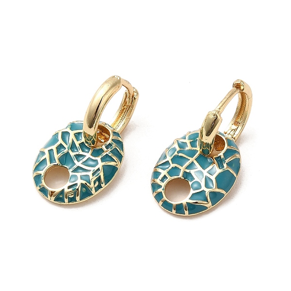 

PandaHall Oval Real 18K Gold Plated Brass Dangle Hoop Earrings, with Enamel, Dark Turquoise, 21.5x11.5mm Brass Oval
