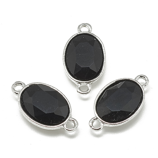 

PandaHall Alloy Glass Links connectors, Faceted, Oval, Platinum, Black, 22x12x6mm, Hole: 1.5mm Alloy+Glass Oval Black