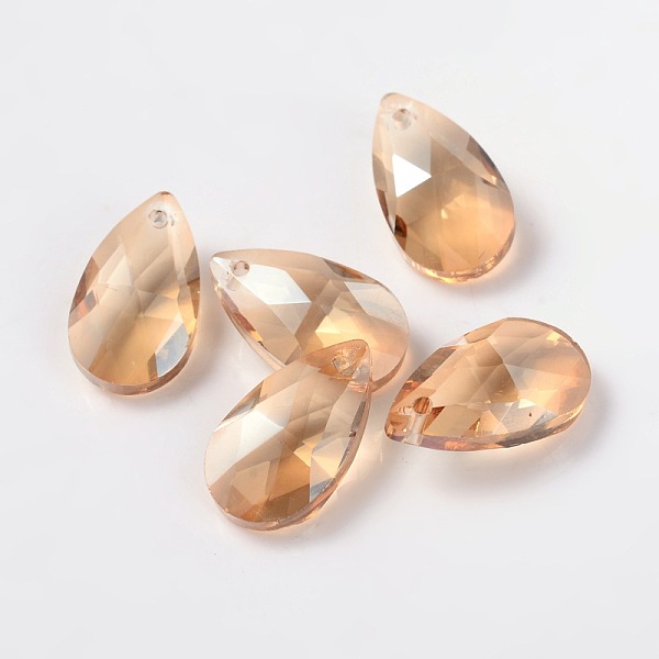 

PandaHall Faceted Teardrop Glass Pendants, Sandy Brown, 16x9x6mm, Hole: 1mm Glass Teardrop Brown