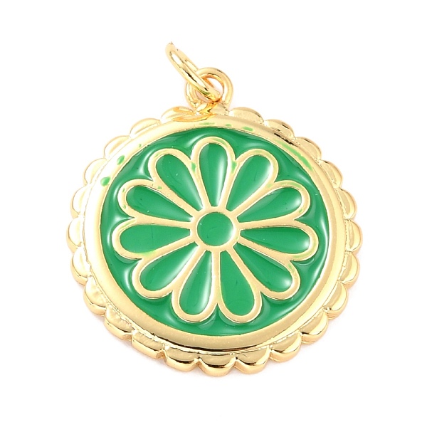 

PandaHall Real 18K Gold Plated Brass Pendants, with Enamel, Long-Lasting Plated, Flat Round with Flower, Green, 22.5x19.5x2mm, Jump Ring...