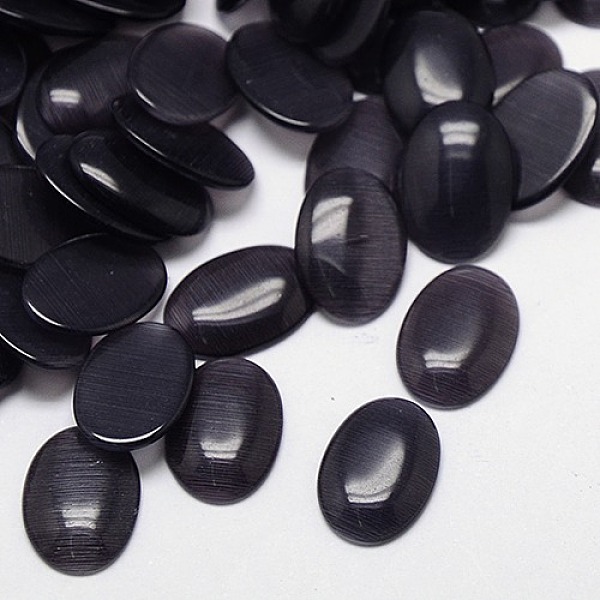 

PandaHall Cat Eye Cabochons, Oval, Black, 10x8x2.5mm Glass Oval Black