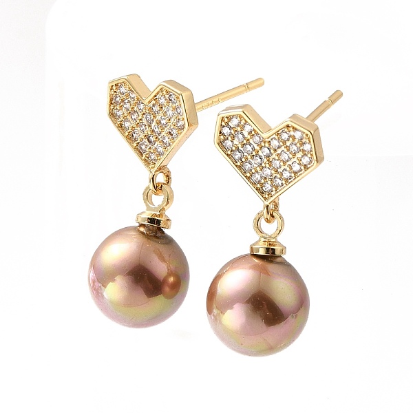 

PandaHall Cubic Zirconia Heart Dangle Stud Earrings with Shell Beads, Brass Jewelry for Women, Lead Free & Cadmium Free & Nickel Free, Real...