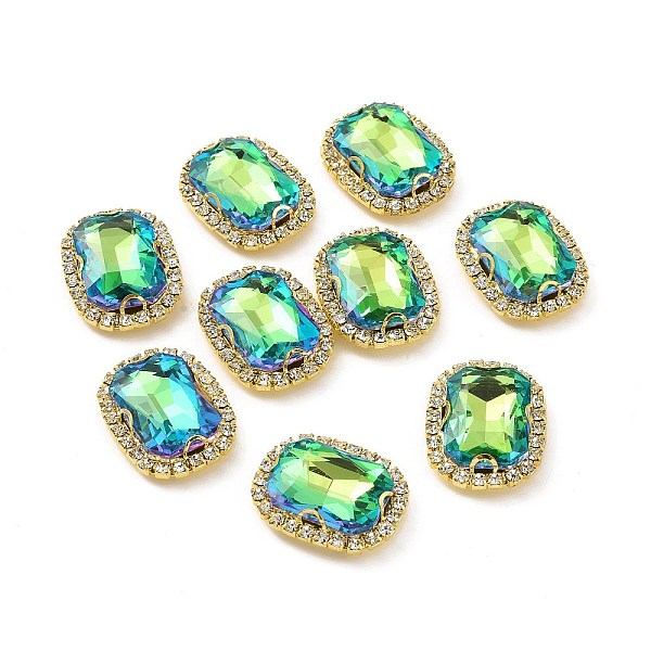 

PandaHall Rectangle Octagon Sew on Rhinestone, Faceted Glass Rhinestone, Multi-Strand Links, with Golden Tone Brass Rhinestone Settings..., Green