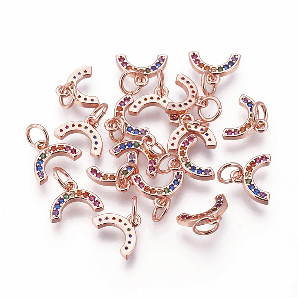 

PandaHall Brass Micro Pave Cubic Zirconia Charms, Horseshoe, Colorful, Rose Gold, 7.5x10x1.5mm, Hole: 3~3.5mm Brass+Cubic Zirconia Horse