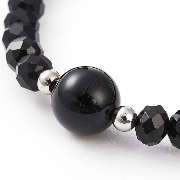 

PandaHall Faceted Glass Beads Stretch Bracelets, with Natural Black Agate(Dyed) Beads and 304 Stainless Steel Beads, Round, Inner Diameter...