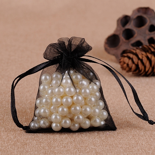 

PandaHall Organza Jewellery Storage Pouches, Wedding Favour Party Mesh Drawstring Gift Bags, Rectangle, Black, 7x5cm Organza Rectangle Black