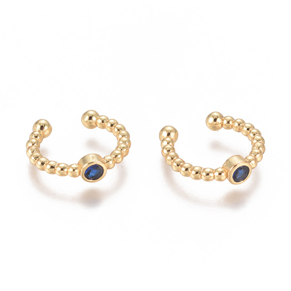

PandaHall Golden Plated Brass Micro Pave Cubic Zirconia Cuff Earrings, Long-Lasting Plated, Dark Blue, 14.5~15x2~3mm Cubic Zirconia Blue