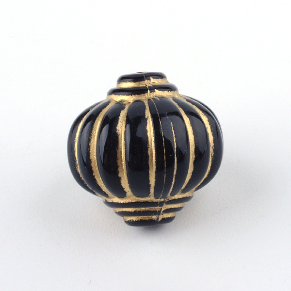 

PandaHall Lantern Plating Acrylic Beads, Golden Metal Enlaced, Black, 14x14mm, Hole: 2mm Acrylic Lantern Black