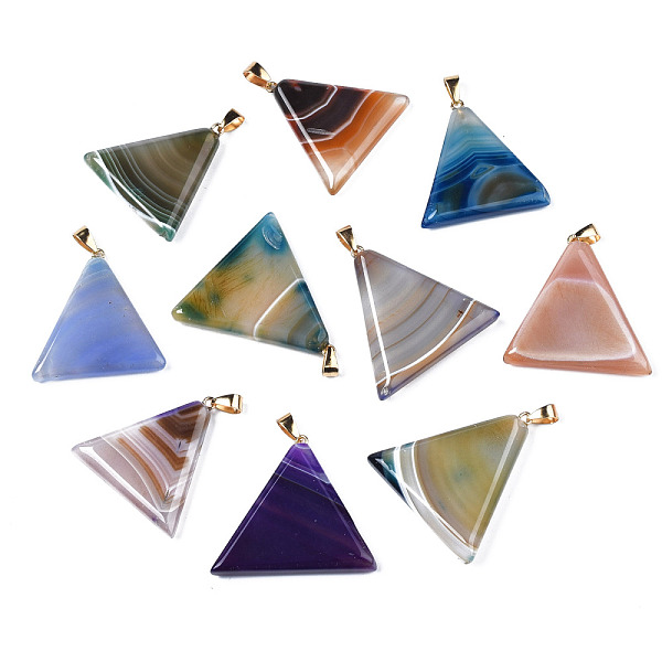 

PandaHall Natural Agate Pendants, Dyed, with Light Gold Plated Iron Findings, Mixed Color, Triangle, 35~40.5x34~39.5x5.5~8mm, Hole: 4x6.5mm..., Multicolor