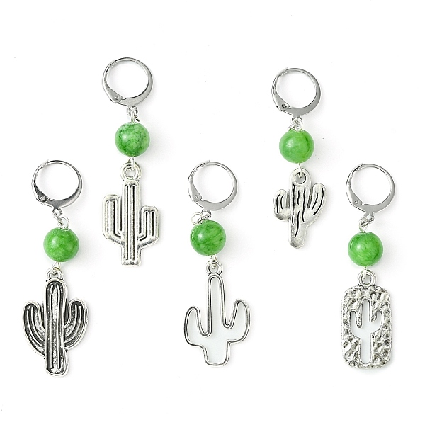 

PandaHall Alloy Cactus Pendant Decoration, with Natural Mashan Jade Beads and 304 Stainless Steel Leverback Clasps, Antique Silver &...