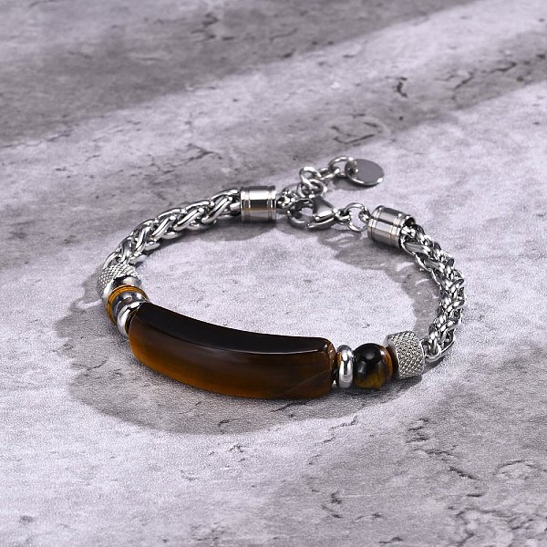 Natural Tiger Eye Curved Bar Link Bracelet